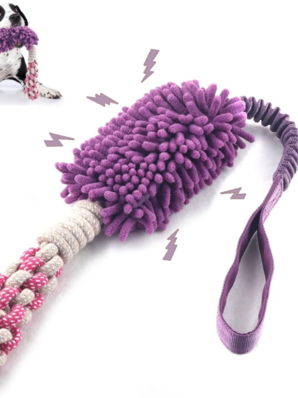 Stretchy Chenille Dog Chew Toy with Squeaker and Rope Handle(1 Pack)